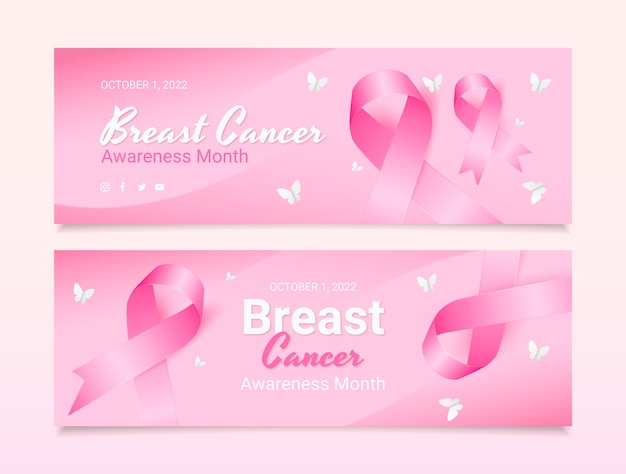 Banner horizontal realista do mês de conscientização do câncer de mama