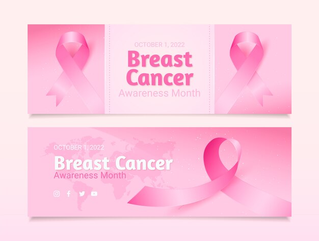 Banner horizontal realista do mês de conscientização do câncer de mama