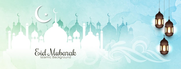 Banner islâmico Eid Mubarak em cores suaves