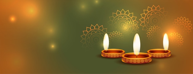 Banner lindo e feliz diwali brilhante com espaço de texto