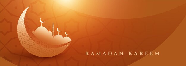 Banner lindo ramadan kareem com lua e mesquita