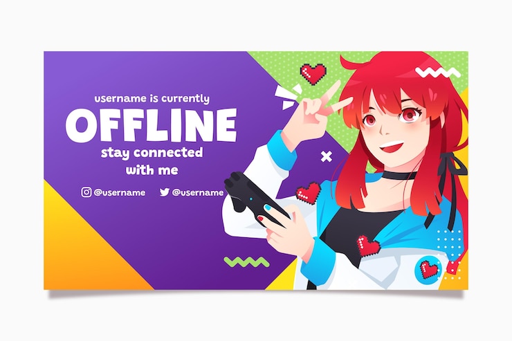 Vetor grátis banner offline de anime para twitch