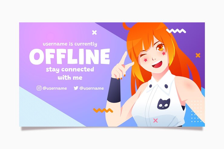 Vetor grátis banner offline de anime para twitch