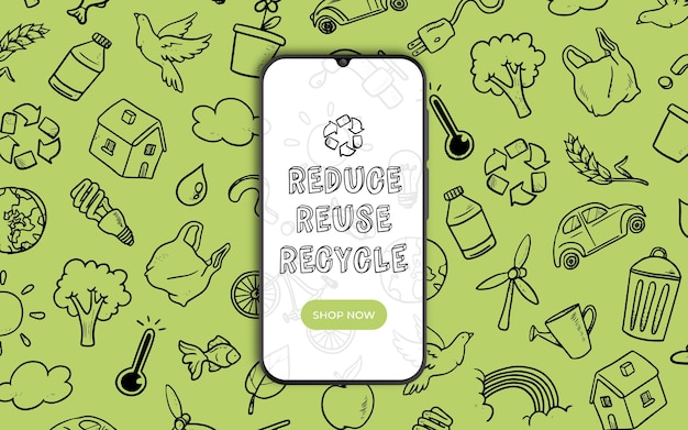 Vetor grátis banner para reciclagem com smarthphone