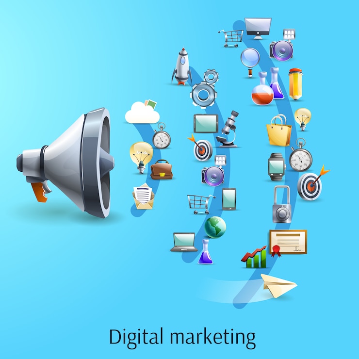 Vetor grátis banner plana de marketing digital conceito