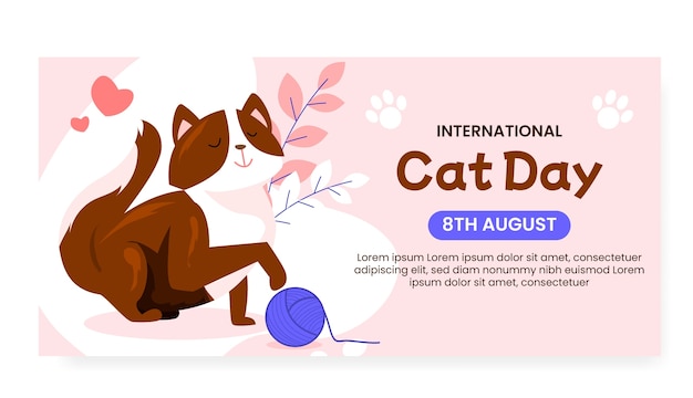 Vetor grátis banner plano desenhado à mão do dia internacional do gato