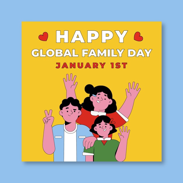 Banner quadrado do dia global da família desenhado à mão