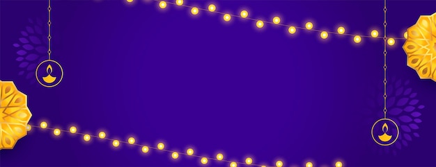 Banner roxo shubh deepavali com festão claro e design floral