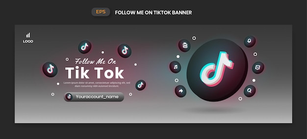 Banner tiktok com ícone de vetor 3d para promoção de página de negócios e postagem em mídia social