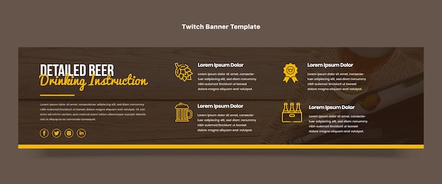 Banner twitch de cerveja artesanal de design plano