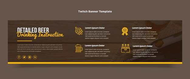 Banner twitch de cerveja artesanal de design plano
