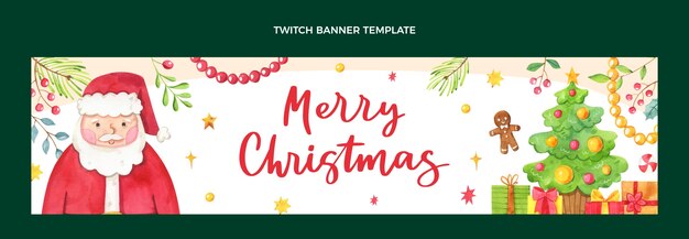 Banner twitch de natal em aquarela