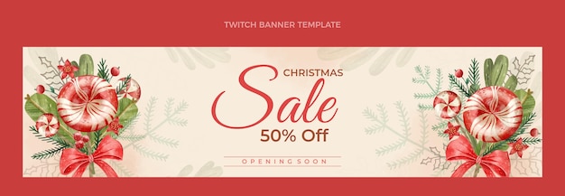 Banner twitch de natal em aquarela