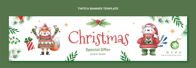 Banner twitch de natal em aquarela