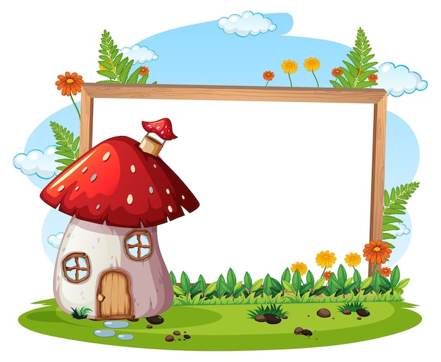 Banner vazio com casa de cogumelo fantasia