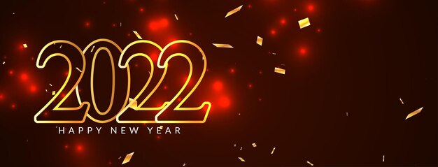 Banner vermelho de feliz ano novo 2022 com vetor de texto dourado