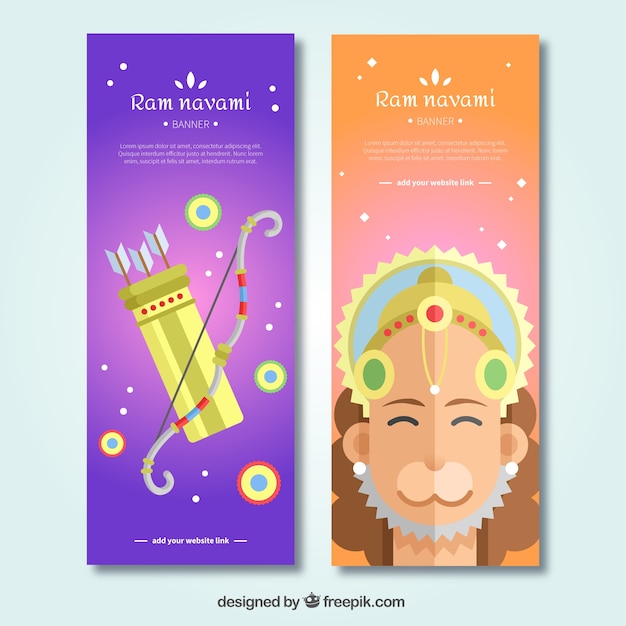 Vetor grátis banners agradáveis ​​ram navami em design plano