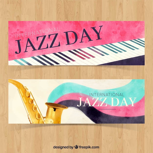 banners aquarela de piano e saxofone