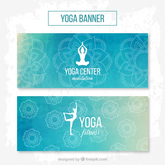 Vetor grátis banners centro aquarela yoga na cor azul