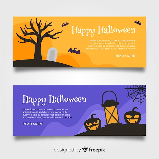 Banners coloridos de halloween com design plano