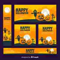 Vetor grátis banners coloridos de halloween com design plano