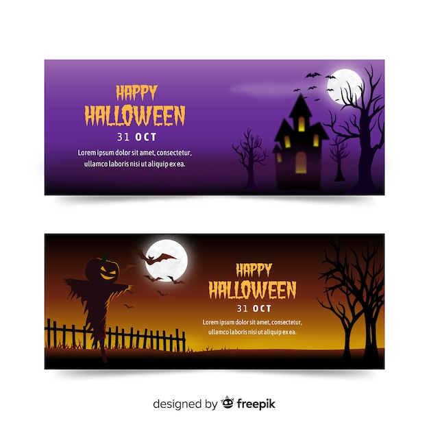 Vetor grátis banners coloridos de halloween com design realista