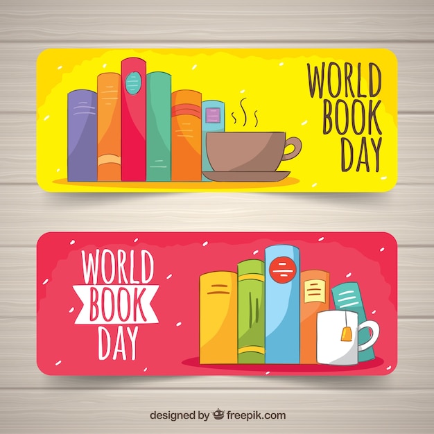 Vetor grátis banners coloridos do dia do livro do mundo