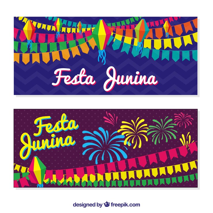 Vetor grátis banners coloridos festa junina