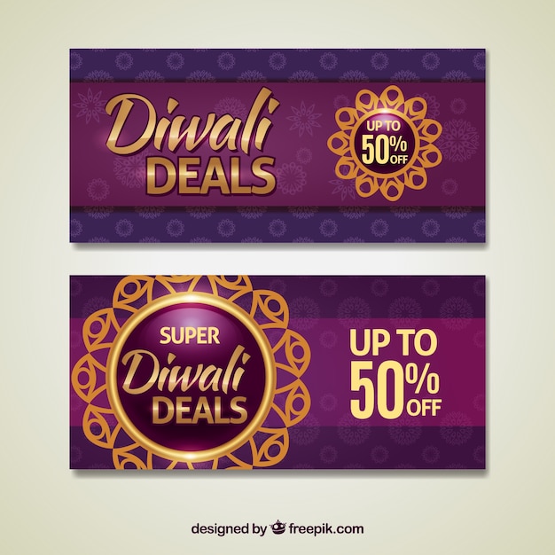 Vetor grátis banners com desconto de diwali