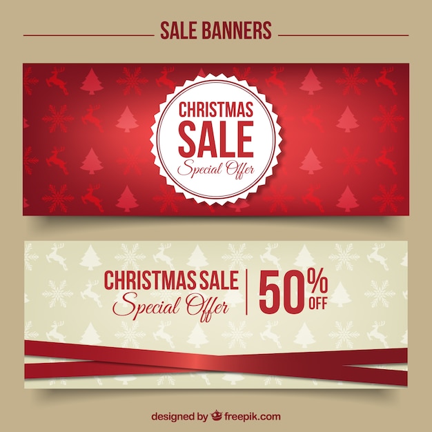 Vetor grátis banners com desconto de natal à moda