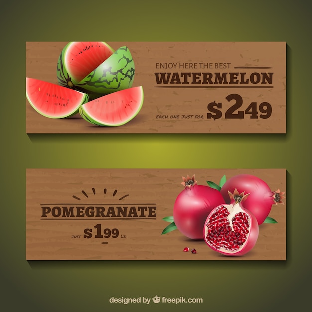 Vetor grátis banners com frutas em estilo realista