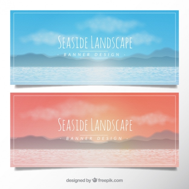 Vetor grátis banners com uma paisagem à beira-mar