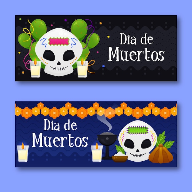 Vetor grátis banners com velas do dia dos mortos