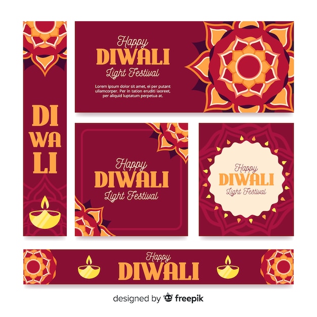 Banners da web de design plano diwali