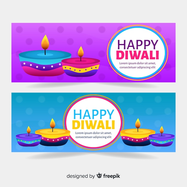 Banners da web de diwali em design plano