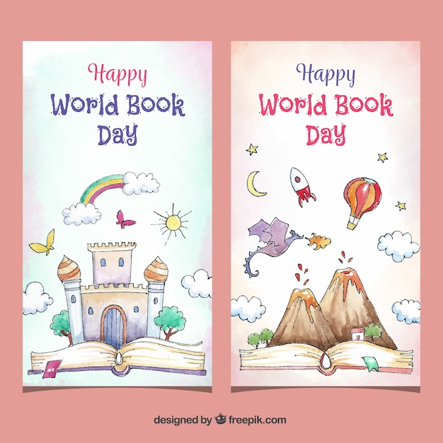 Banners de aguarela feliz dia do livro mundial