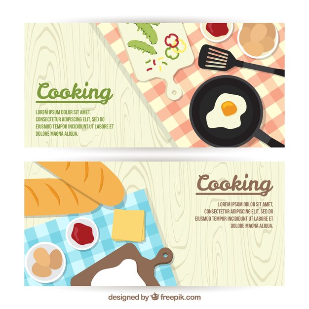 banners de alimentos e utensílios de cozinha