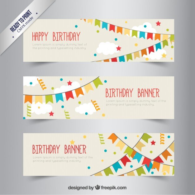 Vetor grátis banners de aniversário com bunting