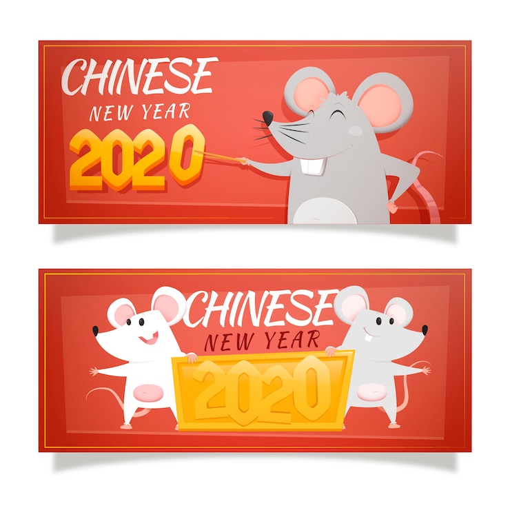 Vetor grátis banners de ano novo chinês plana