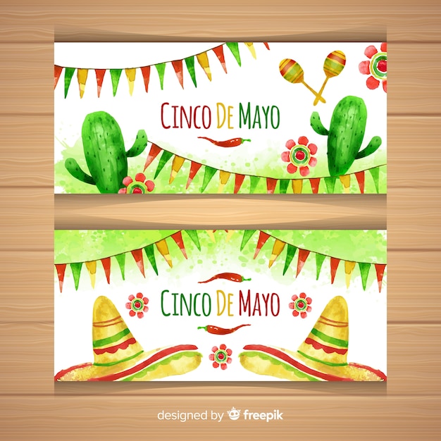 Banners de aquarela cinco de maio