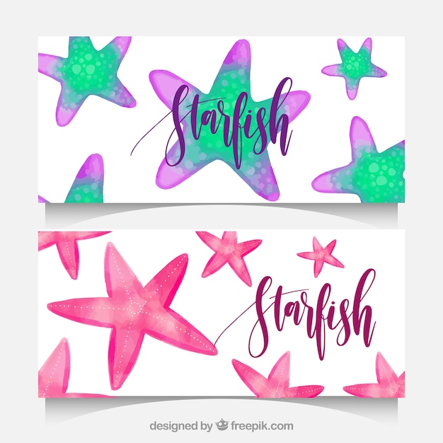 Banners de aquarela com estrela do mar