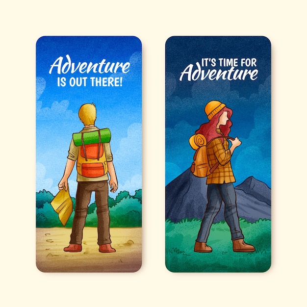 Banners de aventura desenhados à mão