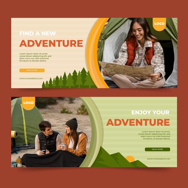 Banners de aventura plana com foto