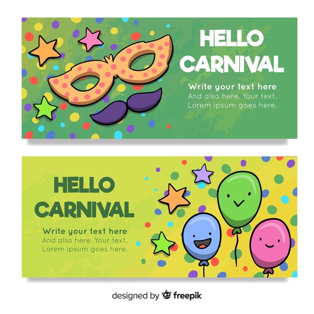 Banners de carnaval de mão desenhada