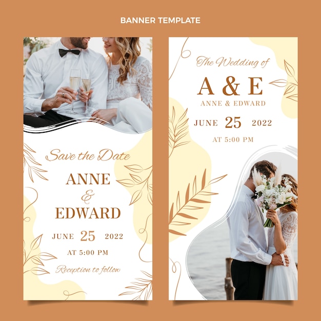 Banners de casamento desenhados à mão na vertical