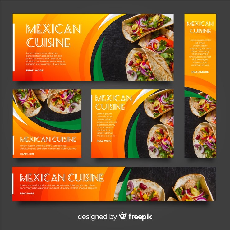 Vetor grátis banners de comida mexicana com foto