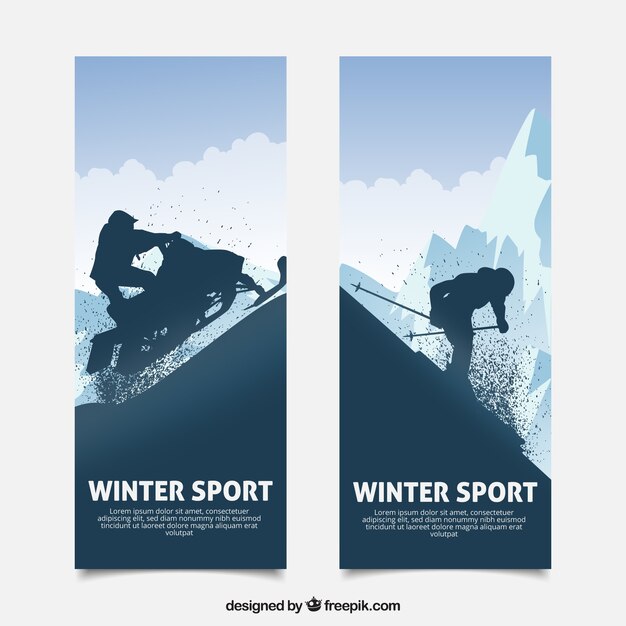 Banners de conceito de esportes de inverno com silhueta escura