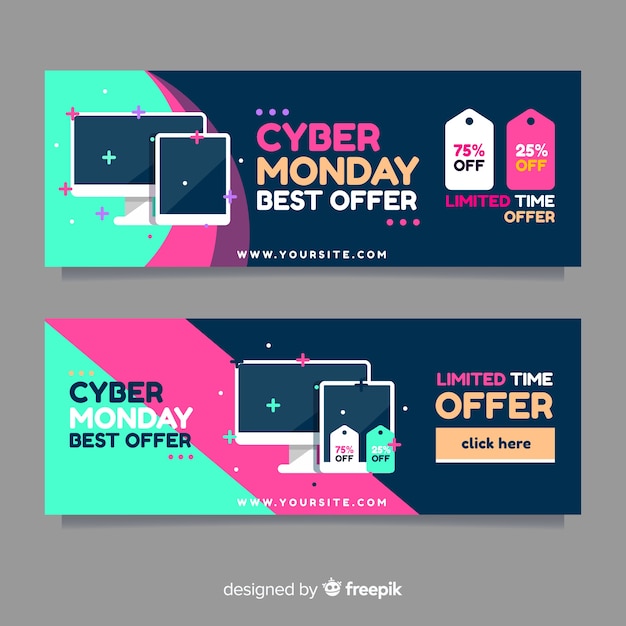 Vetor grátis banners de cyber segunda-feira moderna com design liso