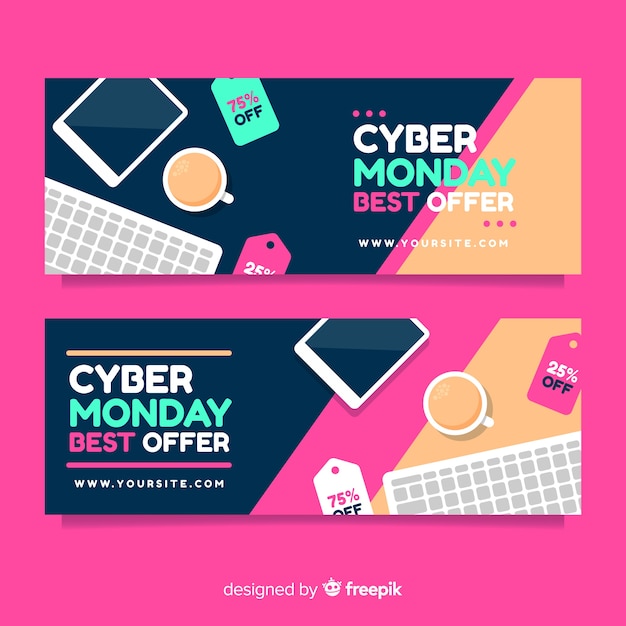 Banners de cyber segunda-feira moderna com design liso