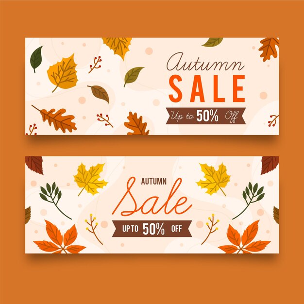 Banners de desconto de venda outono